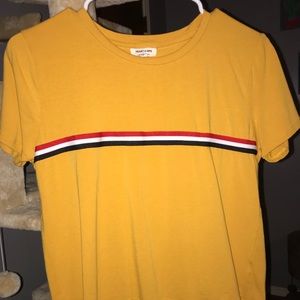 Yellow striped crop top shirt